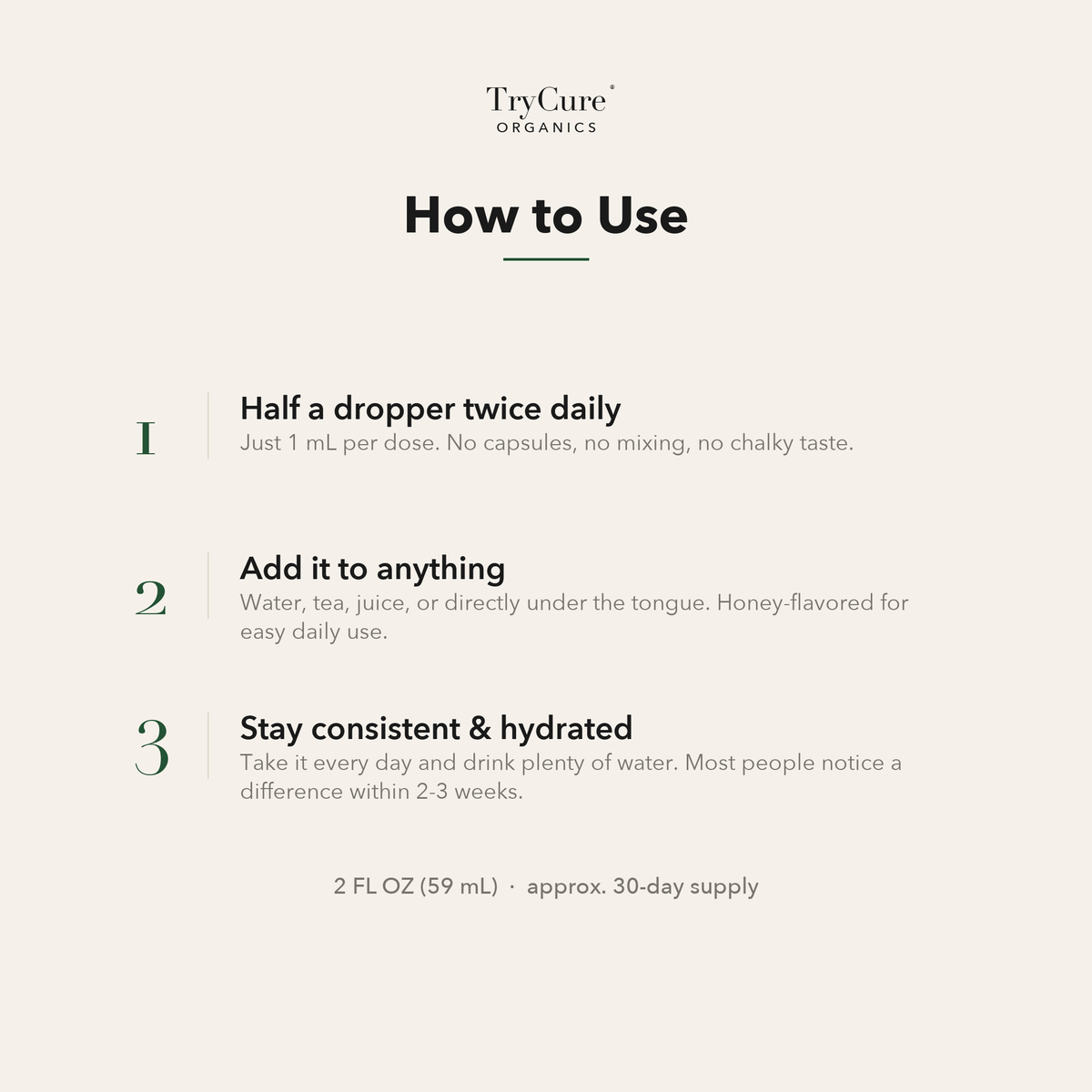 How to Use - half dropper twice daily