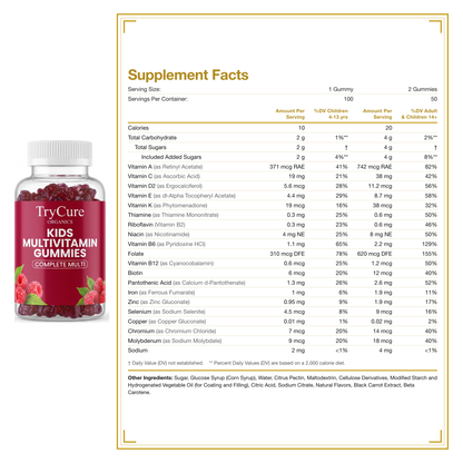 TryCure Kids Multivitamin Gummies supplement facts