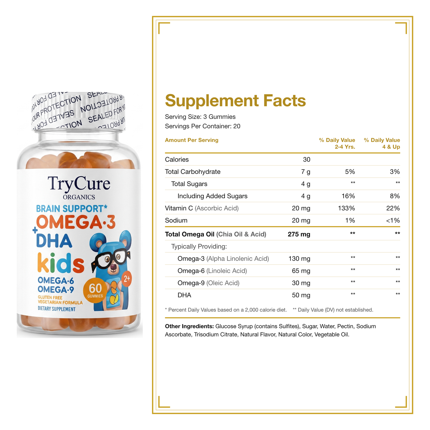 TryCure Omega-3 plus DHA Kids supplement facts