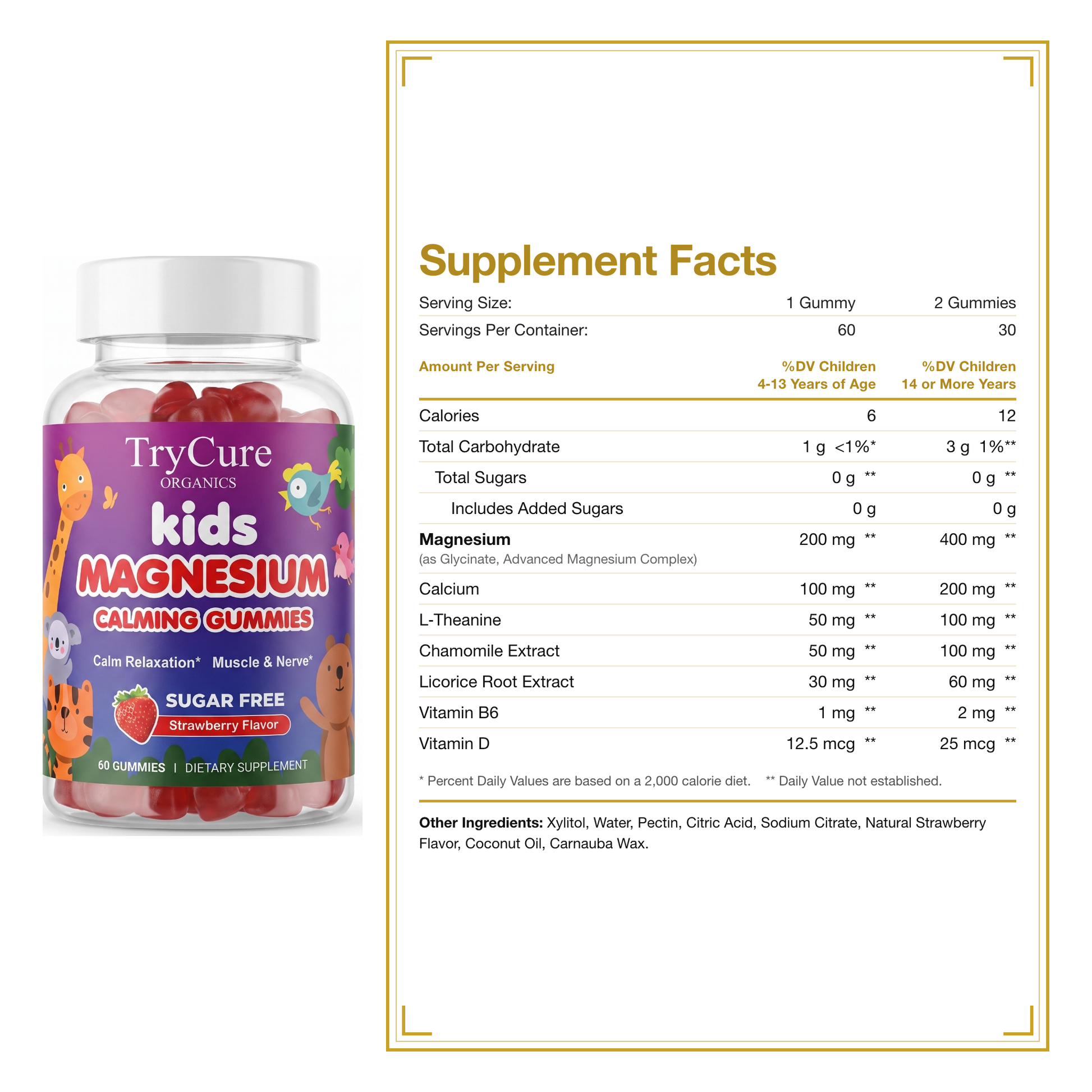 TryCure Kids Magnesium Calming Gummies supplement facts