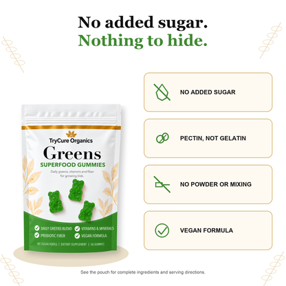 TryCure Greens Gummies — no added sugar and vegan pectin formula