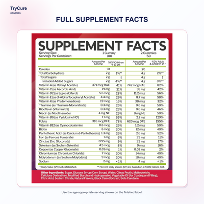 TryCure® Multivitamin Gummies For Kids — supplement facts (5 of 7)