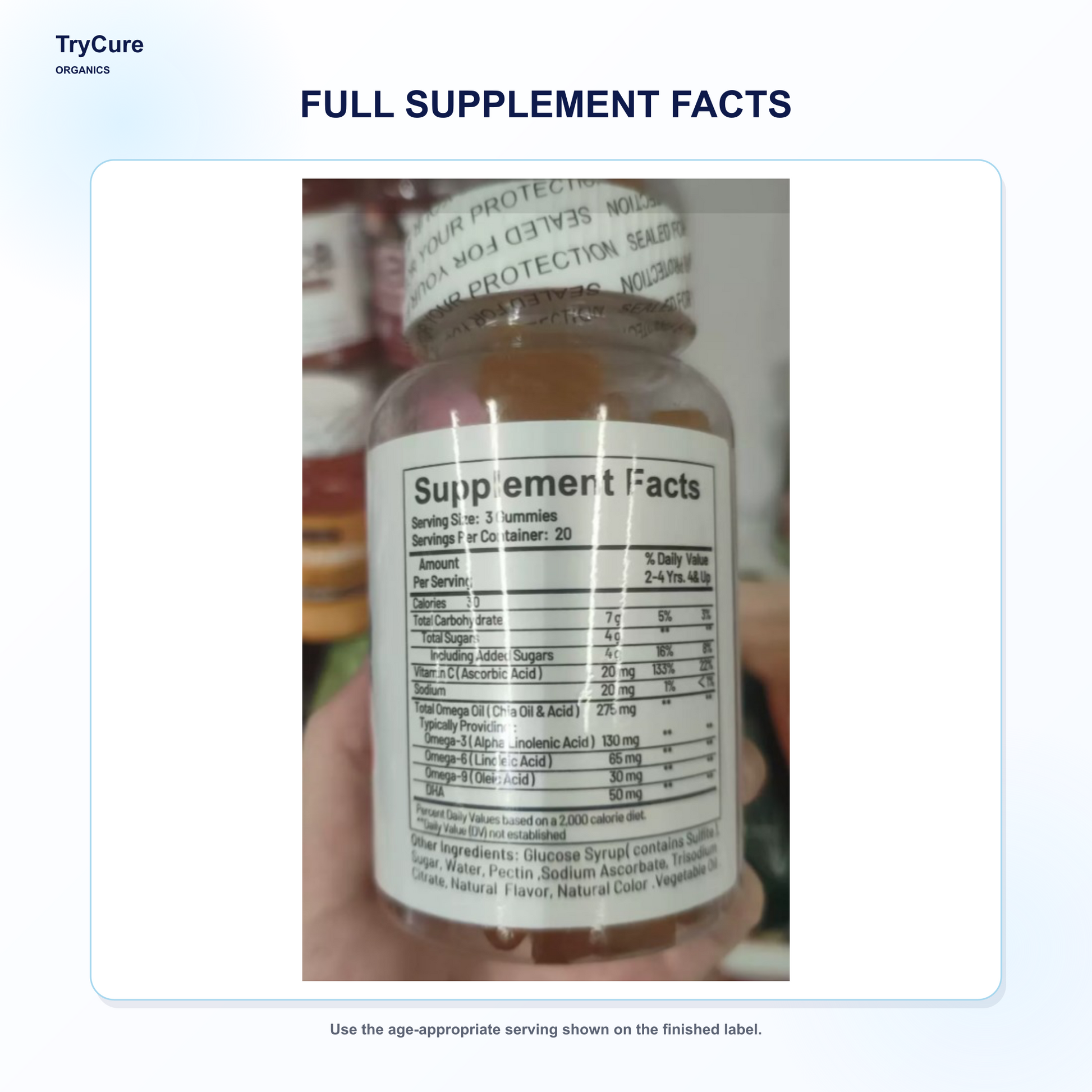 TryCure® Omega 3 - DHA Gummies For Kids — supplement facts (5 of 7)