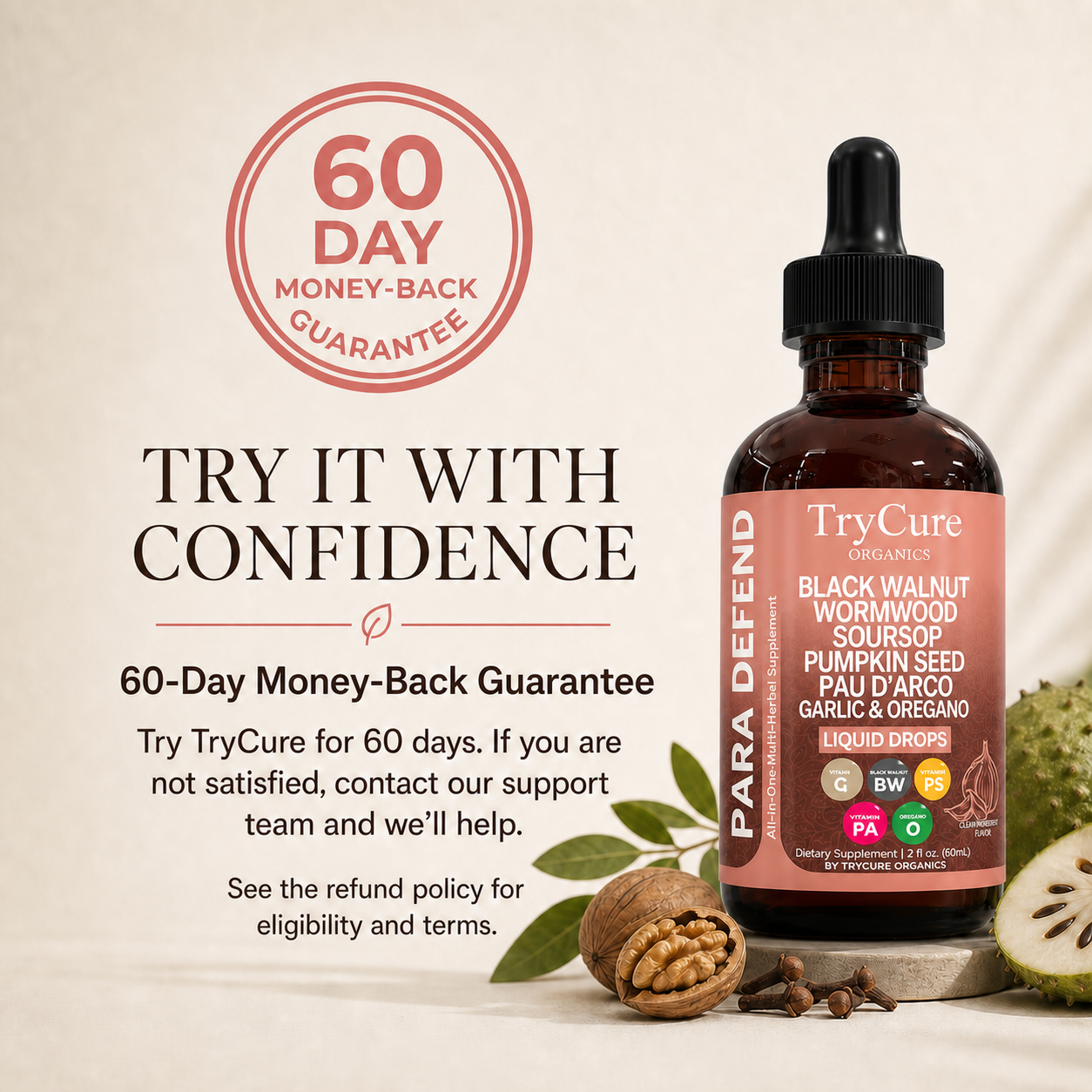 TryCure Black Walnut Wormwood Parasite Cleanse — 06 guarantee coral bottle
