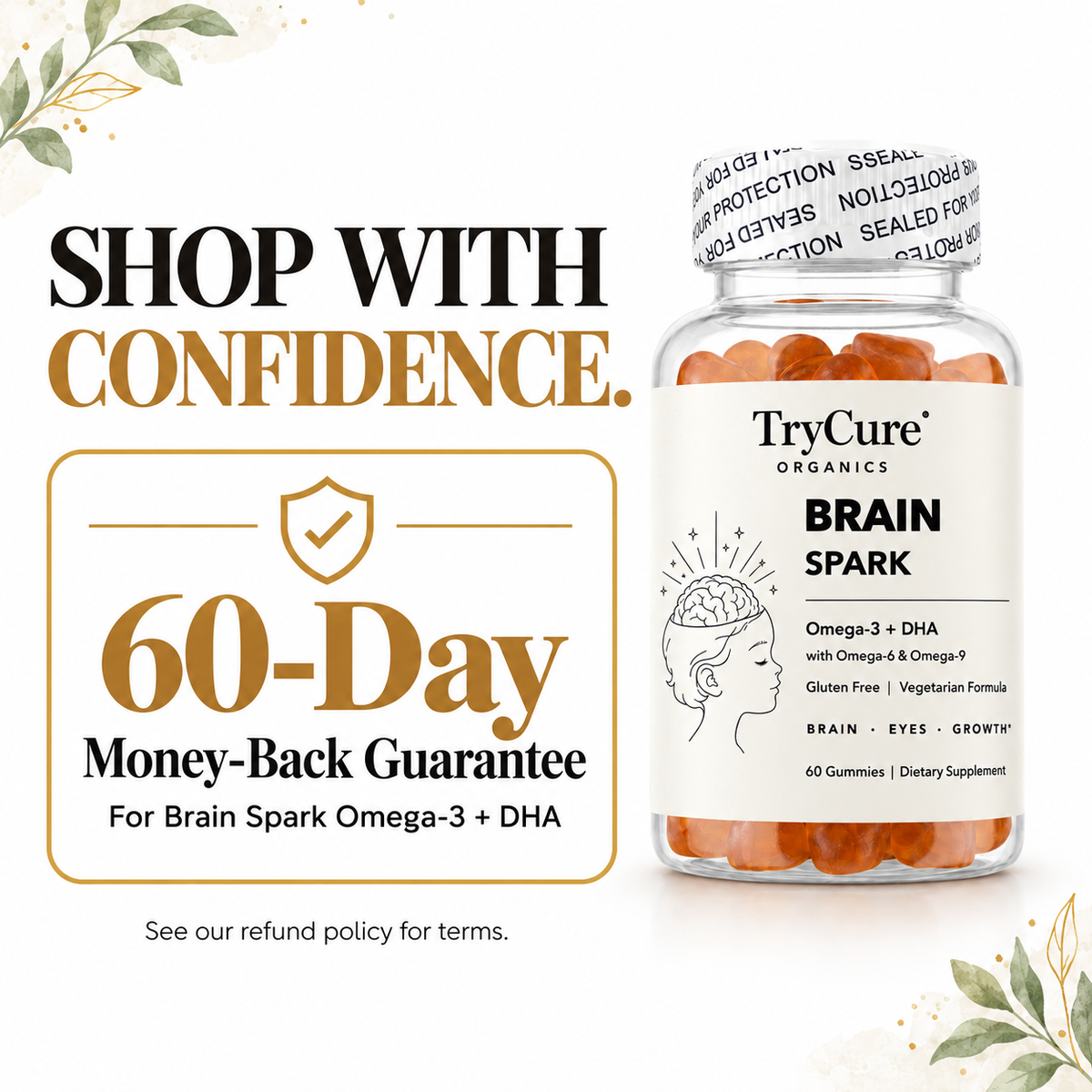 TryCure® Omega 3 - DHA Gummies For Kids — 60-day money-back guarantee