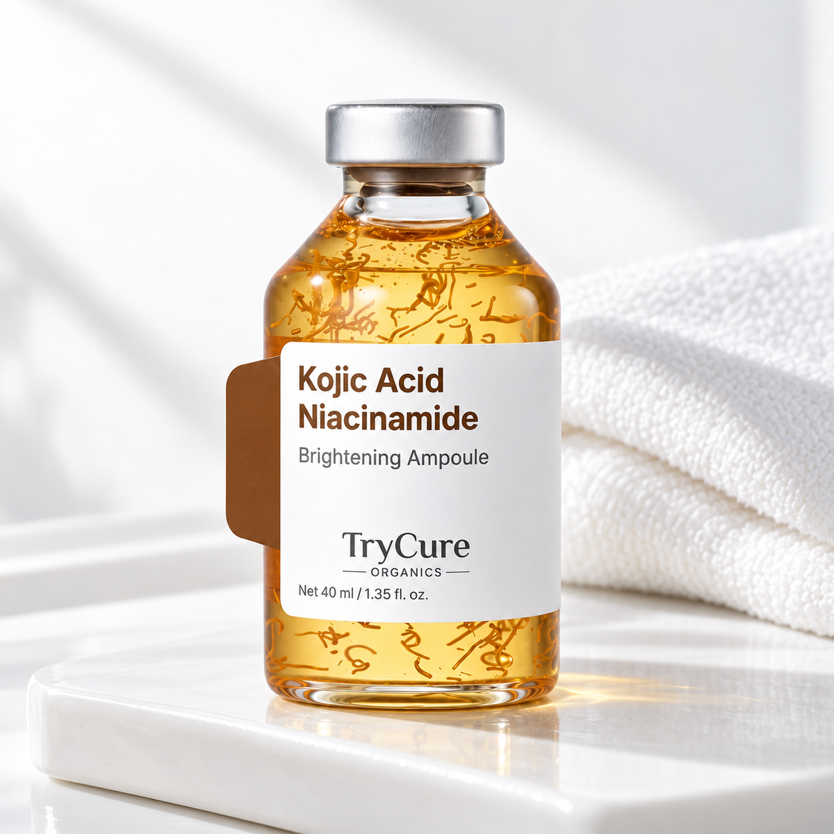 TryCure Glow Intensive Kojic Acid Ampoule — product-specific skincare setting