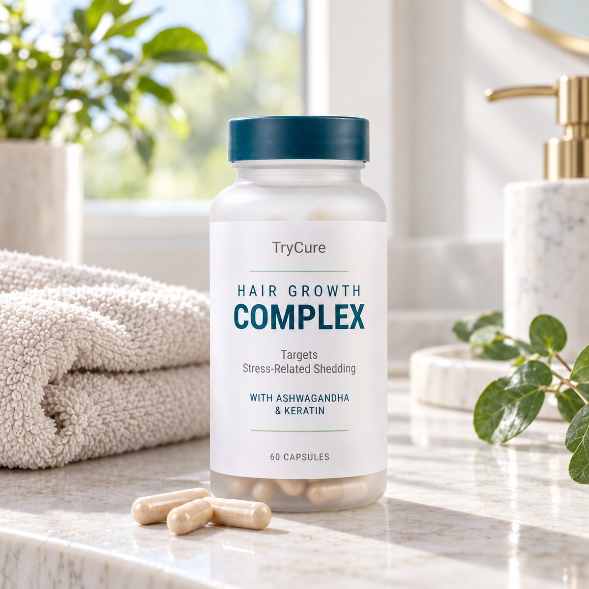 TryCure® Hair Growth Complex Capsules — product lifestyle photo