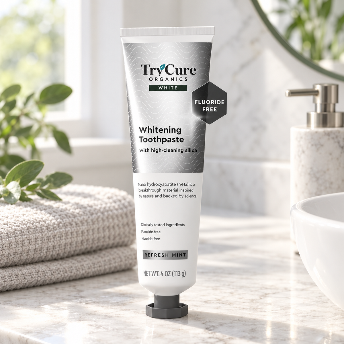 TryCure® Nano Hydroxyapatite Toothpaste — product lifestyle photo