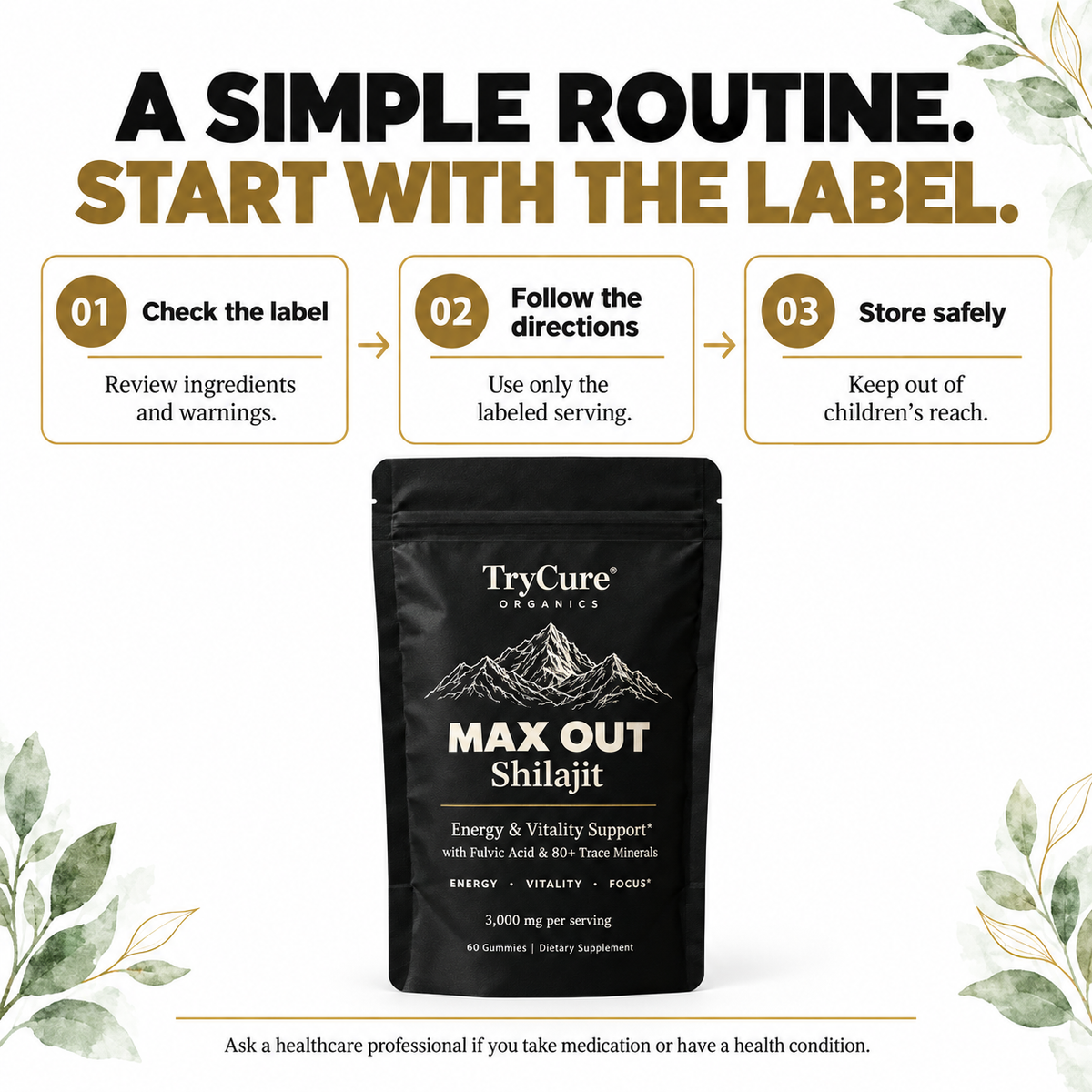 TryCure® MAX OUT SHILAJIT — label-led use and storage