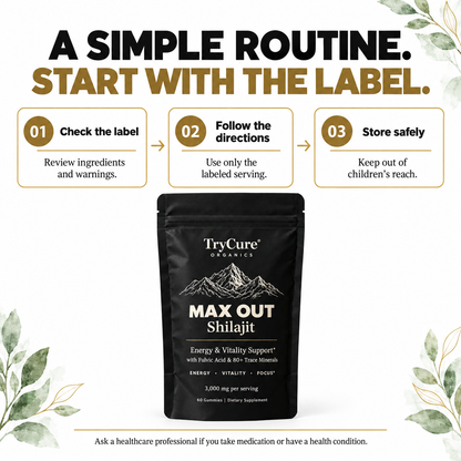 TryCure® MAX OUT SHILAJIT — label-led use and storage