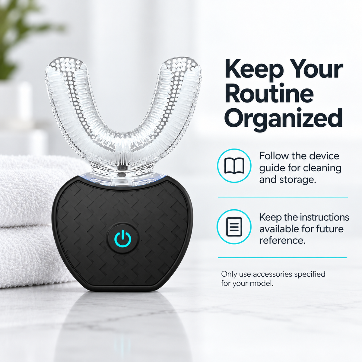 U-shaped toothbrush care and storage reminders