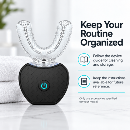 U-shaped toothbrush care and storage reminders