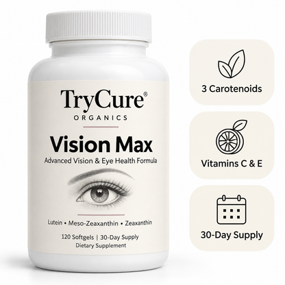 TryCure Vision Max packaging mockup — 120 softgels, 30-day supply