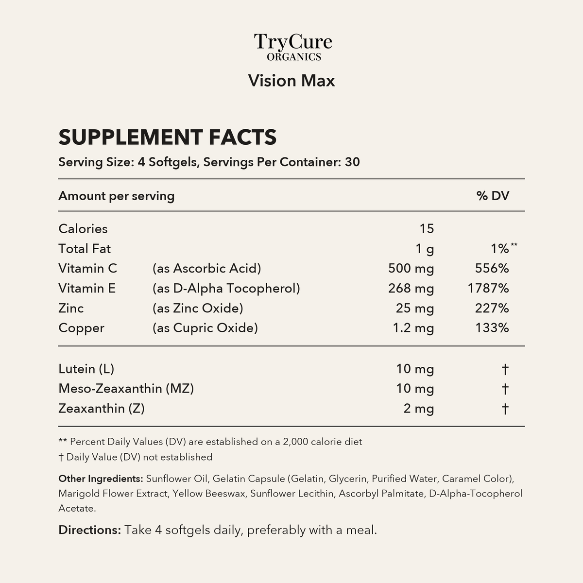 TryCure Vision Max Supplement Facts